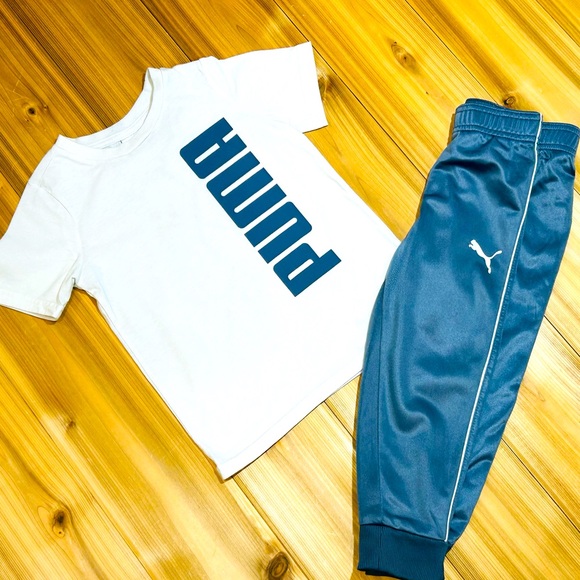PUMA Kids Boy 3Pc Set Brand Logo Shirts And Pants, Blue/Grey Size 4T Kids - Picture 3 of 13